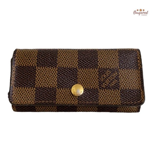Authentic Louis Vuitton Damier Ebene Coated Canvas Leather 4 Key Holder - Picture 1 of 12
